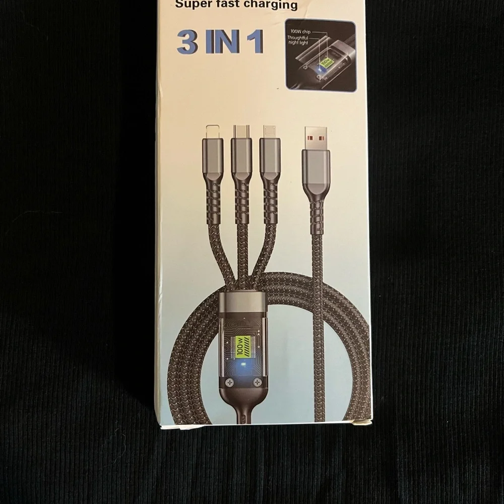 3 in 1 Super Fast Charging Cable - Black